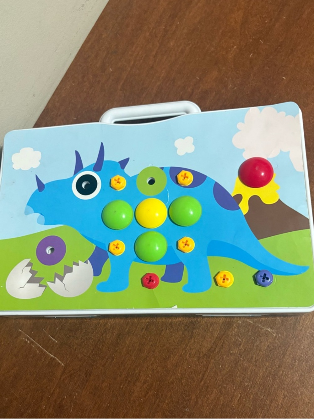 Kids Dinosaur Peg & Screw Board Activity Set w/ Pattern Cards & Carry Case 3-7